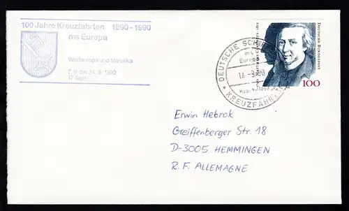 DEUTSCHE SCHIFFSPOST ms Europa Hapag-Lloyd KREUZFAHRTEN 14.9.90 + Cachet 