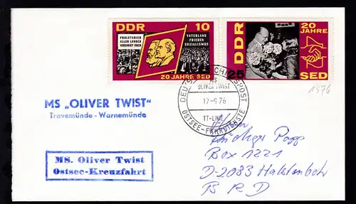 DEUTSCHE SCHIFFSPOST MS OLIVER TWIST TT-LINIE OSTSEE-FÄHRDIENSTE 17.9.76 + 