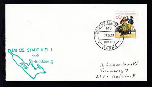 DEUTSCHE SCHIFFSPOST MS STADT KIEL I HADAG 23.09.81 + Cachet nach Erösköbing