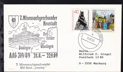 MARINESCHIFFSPOST 62 b 16.09.89 + Cachet 7. Minensuchgeschwader Neustadt 