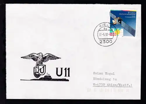 OSt. Kiel 17.5.91 + Cachet U 11 auf Brief