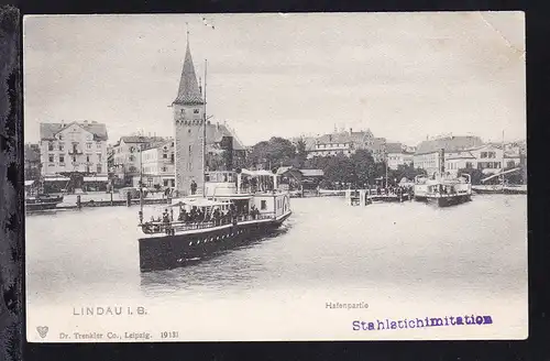 Lindau im Bodensee Hafenpartie, Karte min. Eckbug