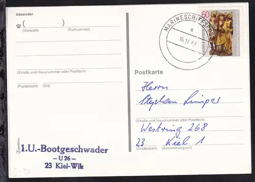 MARINESCHIFFSPOST 53 a 16.11.83 + L3 1. U.-Bootgeschwader -U26- 23 Kiel-Wik 