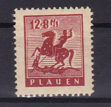 Plauen Wiederaufbau 12+8 Pfg. dünnes Papier, **