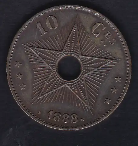 Belgisch-Kongo 1888 10 Centimes Kupfermünze, SS/VZ