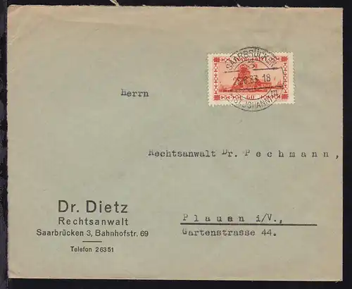 Landschaften 60 C. auf Brief des Rechtsanwalt Dr. Dietz ab Saarbrücken 