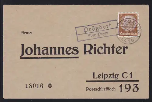 PEGAU LAND 26.10.39 + R2 Prößdorf über Pegau auf Brief nach Leipzig