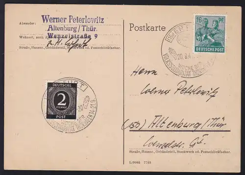 K1 ERFURT WOCHE DER VOLKSSOLIDARITÄT THÜRINGEN 14.-21.9 20.9.47 auf Postkarte