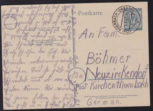 Ziffer 12 Pfg. ab Auerbach (Oberpf) 6.3.47 nach Neuzirkendorf