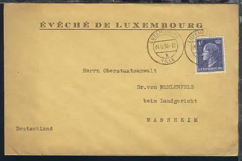 1950/51 Großherzogin Charlotte 4 Fr. je auf 2 Briefen ab Luxembourg-Ville 