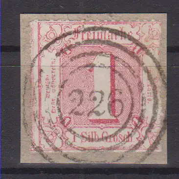 Ziffer 1 Sgr. auf Briefstück mit Nummernstempel 226(= Bürgel)