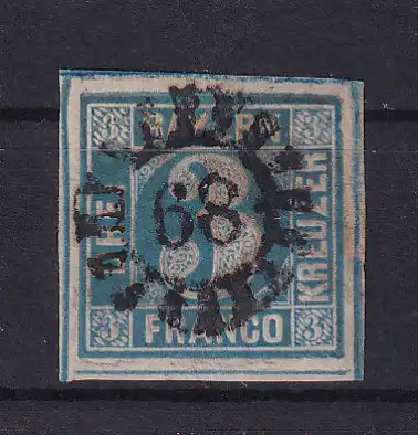 Wertziffer 3 Kr. mit Mühlradstempel 68 (= Burgkundstadt)