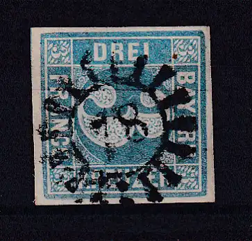 Wertziffer 3 Kr. mit Mühlradstempel 78 (= Erlangen)