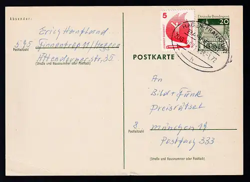 HAGEN-FRANKFURT BAHNPOST h ZUG 00715 31.1.72 auf Ganzsache