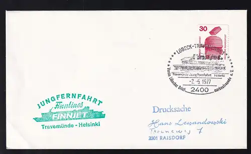 1977 Jungfenfahrt MS Finnjet Brief mit Sonderstempel und Cachet