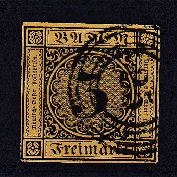 Ziffer 3 Kr. mit Nummernstempel 25 (= Constanz)