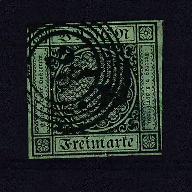 Ziffer 3 Kr. mit Nummernstempel 28 (= Durlach)