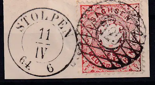 Wappen ½  Ngr. auf Briefstück mit Nummernstempel 129 + K2 STOLPEN 11.IV-64