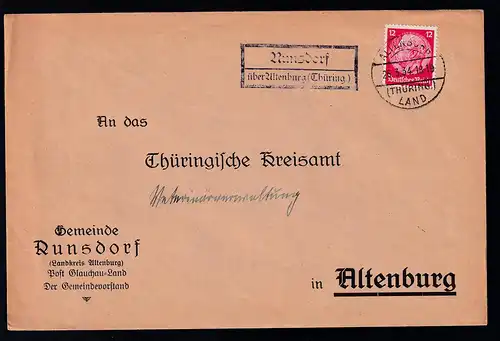 ALTENBURG (THÜRING.) LAND 20.3.34 + R2 Runsdorf über Altenburg (Thüring.) 