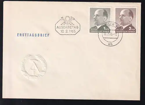 Walter Ulbricht 1-2 MDN auf FDC mit Ortsstempel ohne Anschrift