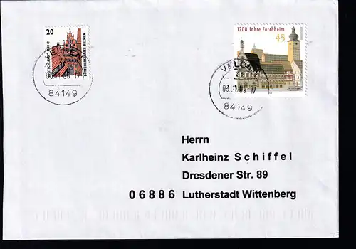 1200 Jahre Forchheim + Zusatzfrankatur auf Brief
