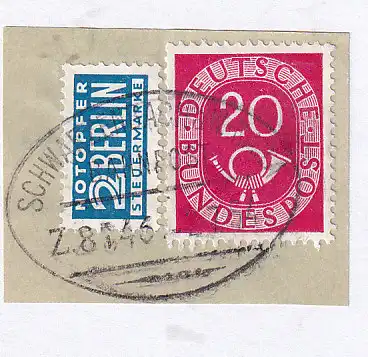 SCHWARZENBACH a.W.-NAILA BAHNPOST Z. 81465 2.7.54 auf Briefstück