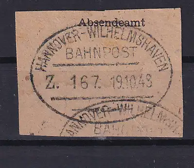 HANNOVER-WILHELMSHAVEN BAHNPOST Z. 167 19.10.48 auf Briefstück
