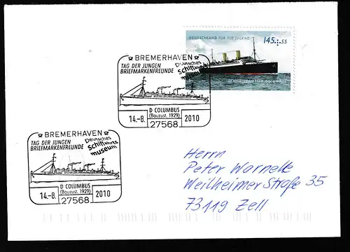 BREMERHAVEN 27568 Deutsches Schiffahrtsmuseum TAG DER JUNGENBRIEFMARKENFREUNDE