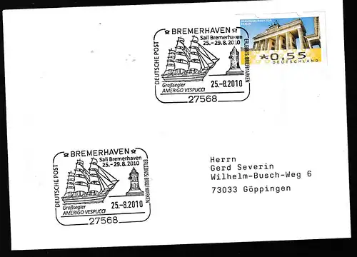 BREMERHAVEN 27568 DEUTSCHE POST ERLEBNIS BRIEFMARKEN Sail Bremerhaven 25.-29.8.2010 