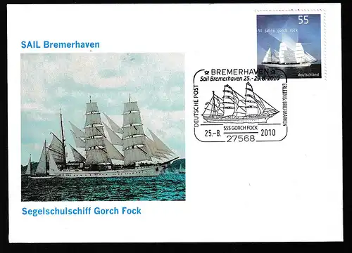 BREMERHAVEN 27568 DEUTSCHE POST ERLEBNIS BRIEFMARKEN Sail Bremerhaven 25.-29.8.2010 