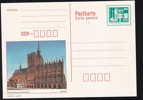 Bauwerke Kleinformat 25 Pfg. mit Bild Stralsund Rathaus und Nicolaikirche