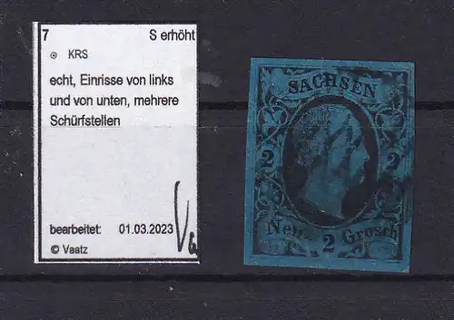 König Friedrich August II 2 Ngr. mit Vollgitterstempel, Marke Mängels,  gepr. Vaatz BPP