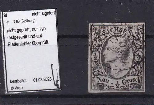 König Johann I ½ Ngr. mit Nummernstempel 83 (= Stollberg) 