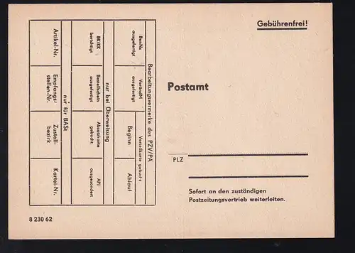 DDR Vordruck-Postkarte "Antrag auf Zeitungsüberweisung/Rundfunkummeldung", ungebraucht