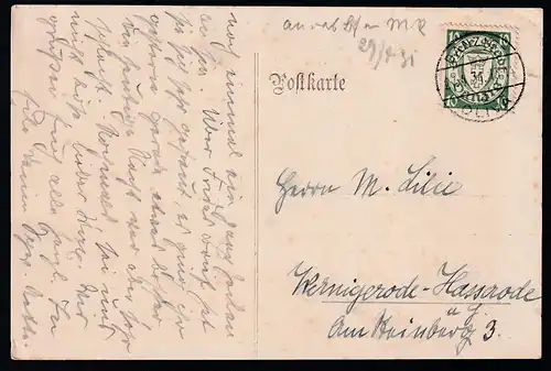 Wappen 10 Pfg. auf Postkarte abh Danzig-Oliva 27.4.31 nach Wernigerode-Hasserode