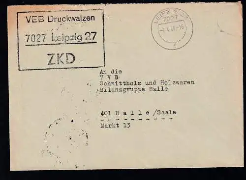 R3 VEB Druckwalzen 7027 Leipzig 27ZKD auf Brief