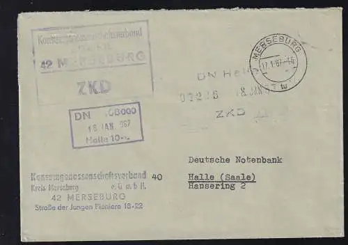 R3 Konsumgenossenschaft e.G.m.b.H. 42 MERSEBURG ZKD auf Brief