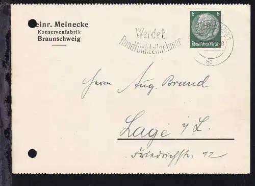 Braunschweig Maschinenstempel BRAUNSCHWEIG 1 ac 3.12.37 Werdet 