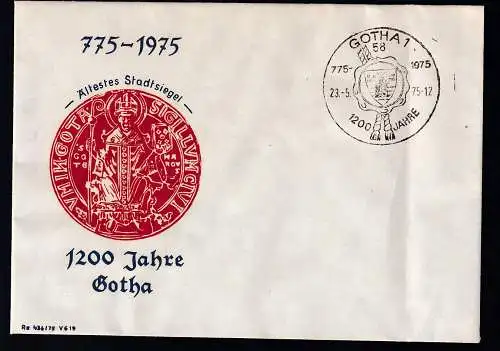 GOTHA 1 58 775-1975 1200 JAHRE 23.5.75 auf unfrankierten Sonderumschlag 