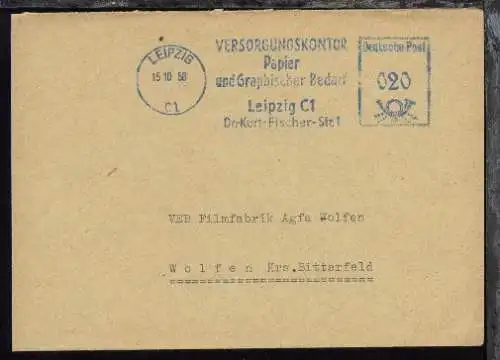 Leipzig AFS LEIPZIG C1 15.10.58 VERSORGUNGSKONTOR Papier und Graphischer Bedarf 