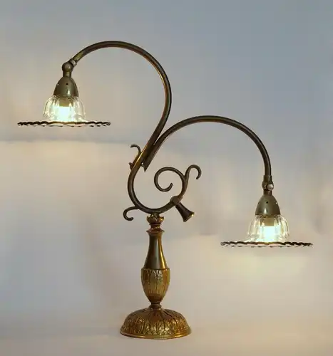 Jugendstil Lampe Tischleuchte "SAVANNAH GARDENS" Sammlerstück Messinglampe