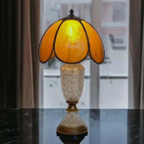 ART DECO Tischleuchte "AMBER SHINE" Bleikristall Tiffany Schreibtischlampe