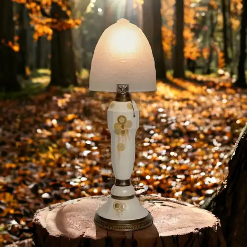 Art Déco Lampe Tischlampe sehr groß Majolika Keramik Jugendstil Leuchte