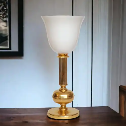 Klassische Art Deco Schreibtischlampe "WISMAR" Opalglas Midcenturymodern Unikat