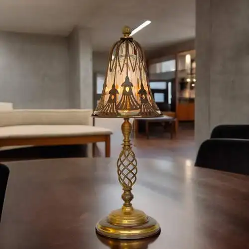 Jugendstil Design Tischlampe "MAGIC MUSHROOM" Einzelstück Messinglampe