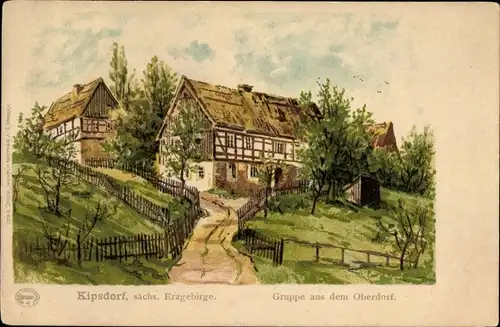 Künstler Litho Kipsdorf Altenberg im Erzgebirge, Gruppe aus dem Oberdorf