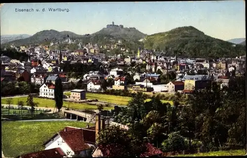 Ak Lutherstadt Eisenach in Thüringen, Gesamtansicht der Stadt mit der Wartburg