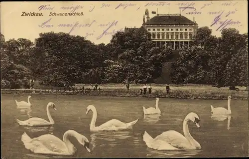 Ak Zwickau in Sachsen, Partie am Schwanenschloss