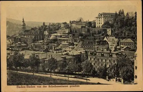 Ak Baden Baden am Schwarzwald, Blick auf den Ort von der Scheibenstraße aus