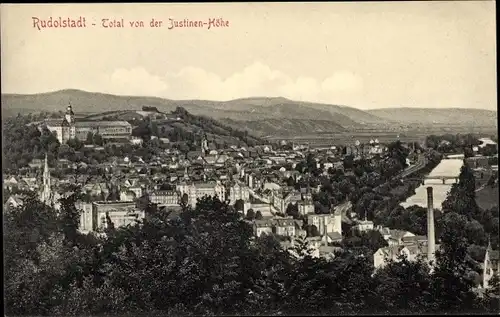 Ak Rudolstadt in Thüringen, Totalansicht von der Justinenhöhe